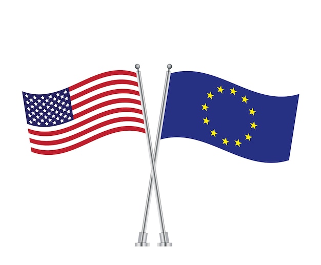 Bandiere dell'UE e degli Stati Uniti Simboli nazionali dell'Unione europea e americani Illustrazione vettoriale