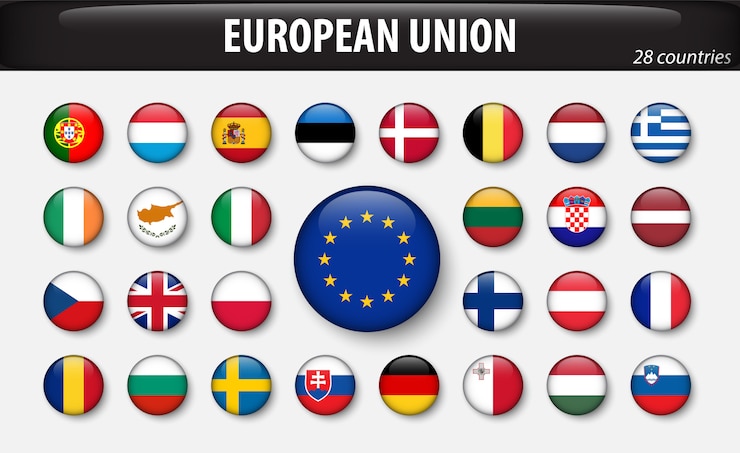 Bandiere dell&#39;Unione europea e membri