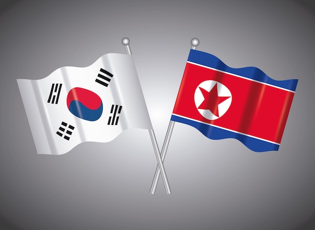 Bandiere della Corea del Nord e della Corea del Sud