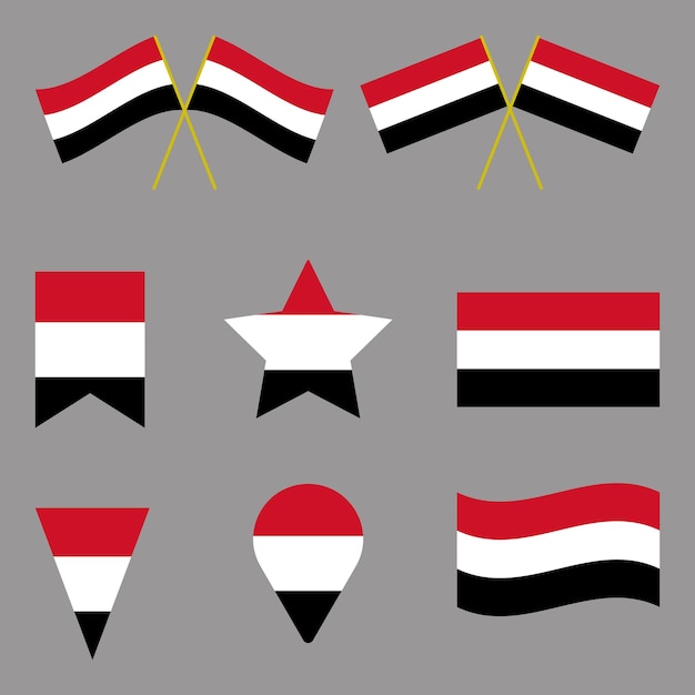 Bandiere dello Yemen Bandiera nazionale dello Yemen diverse forme raccolta vettoriale degli emblemi della bandiera dello Yemen