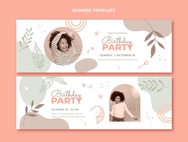 Bandiere di compleanno boho disegnate a mano orizzontali