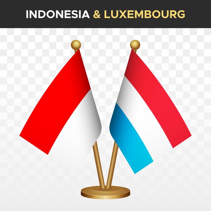 Vettore bandiere indonesia vs lussemburgo 3d standing desk bandiera bandiera indonesia