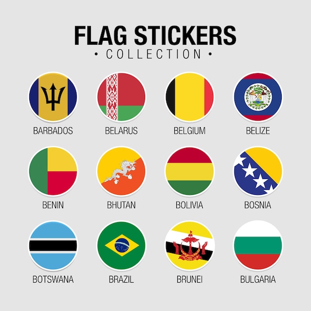 Bandiere Nazionali Del Mondo Adesivi Con Nomi. Adesivi di design circolare