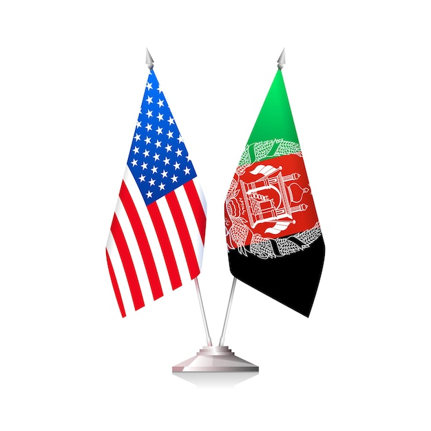 Bandiere USA e Afghanistan isolate su sfondo bianco