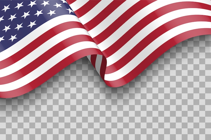 Vettore bandierina degli stati uniti d'america. sventolando la bandiera degli stati uniti isolato con ombra.