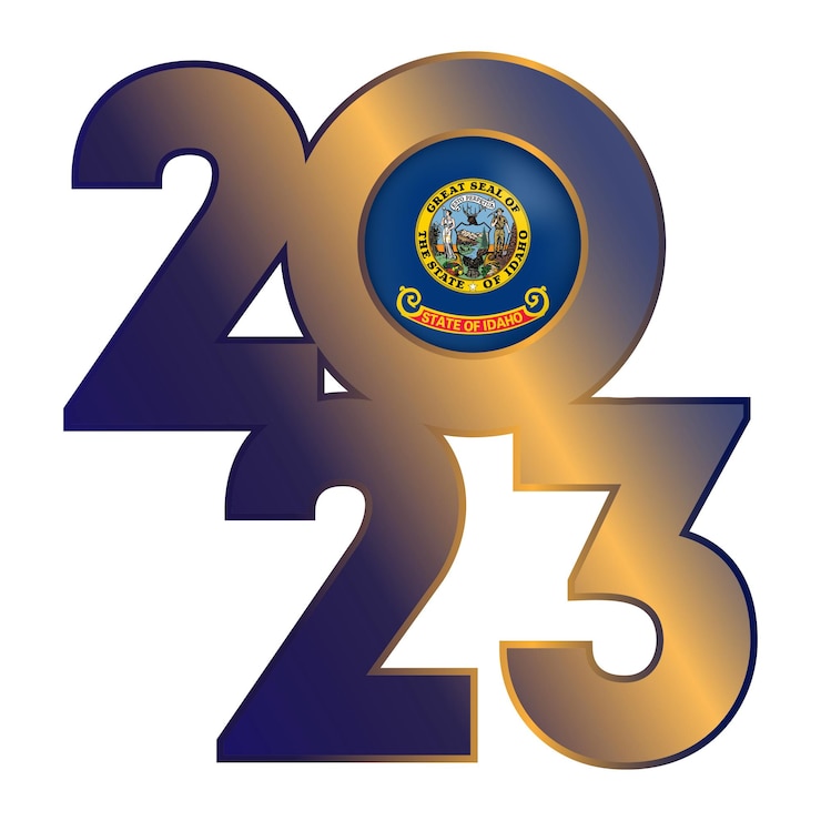 Vettore banner 2023 con bandiera dello stato dell'idaho all'interno illustrazione vettoriale