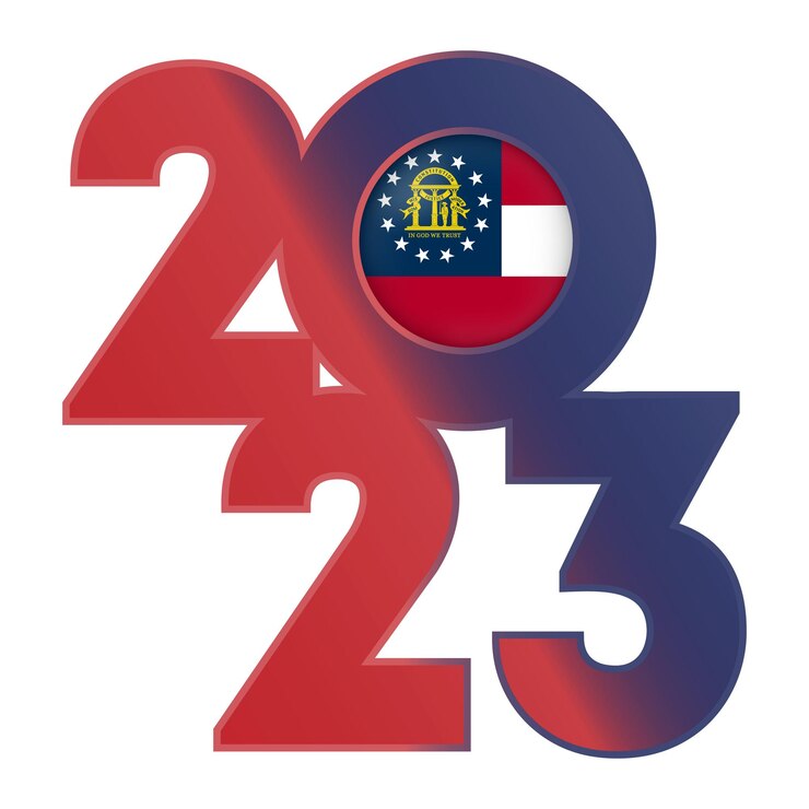 Vettore banner 2023 con bandiera dello stato della georgia all'interno illustrazione vettoriale