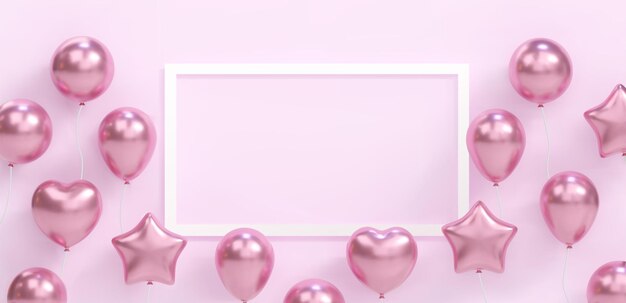 Banner 3d di palloncini rosa realistici che volano Vector Baby shower gender reveal party Invitation
