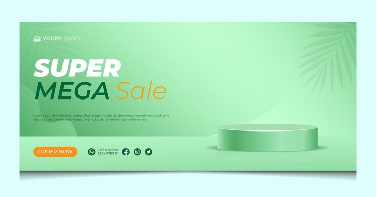 Banner 3D podio su sfondo verde brillante naturale adatto per la visualizzazione del prodotto