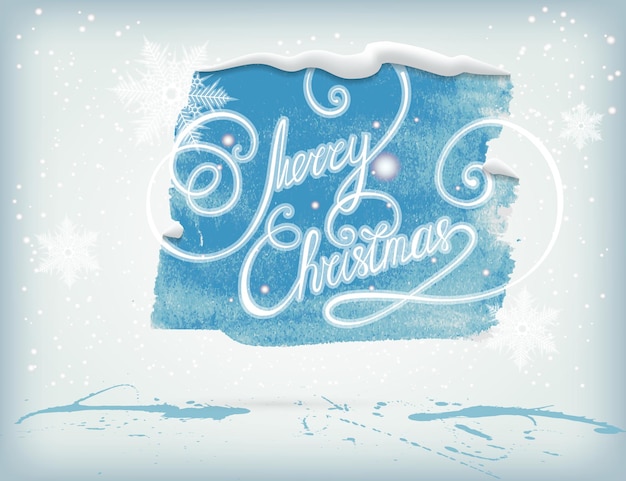 Banner acquerello natalizio con fiocchi di neve e ghette d'inchiostro