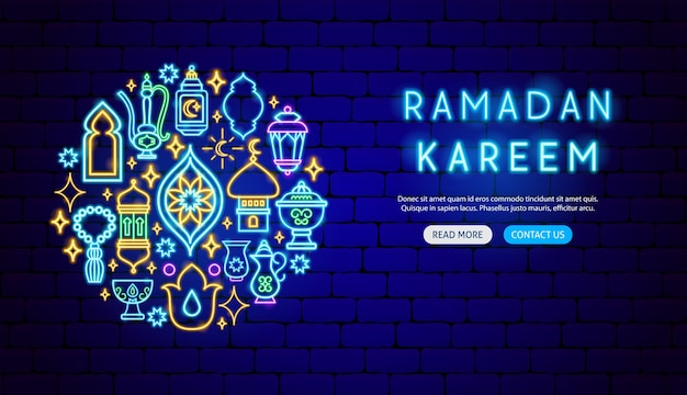 Banner al neon per le vacanze di Ramadan