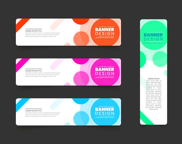 Banner astratto colorato con quadrati e forme verticali e orizzontali progettati per il Web in ba scuro