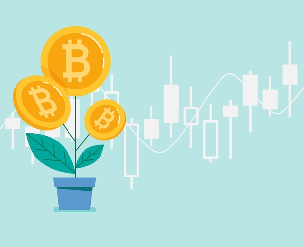 Banner bitcoin in aumento con sfondo grafico di crescita