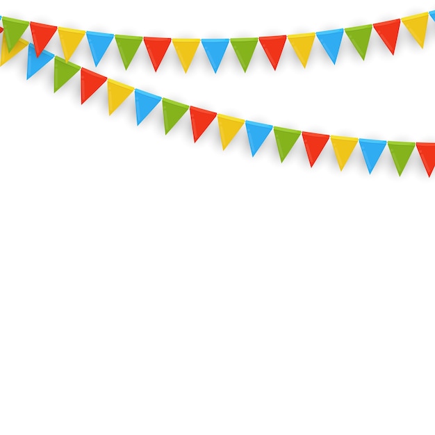 Banner con ghirlanda di bandiere e nastri. Priorità bassa del partito di festa per la festa di compleanno, carnava.