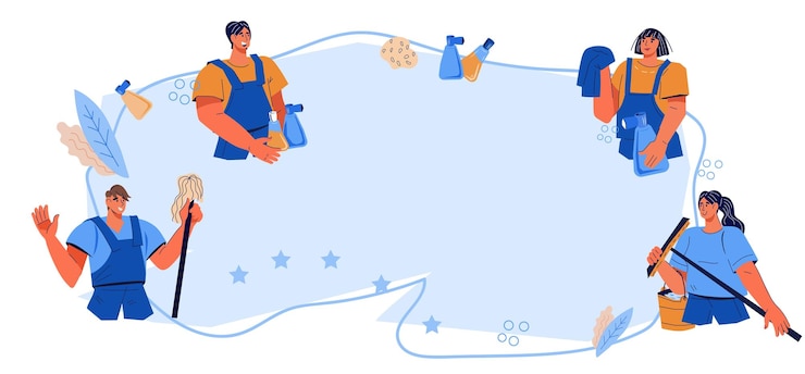 Vettore banner con pulizie che offrono servizi domestici illustrazione vettoriale isolata