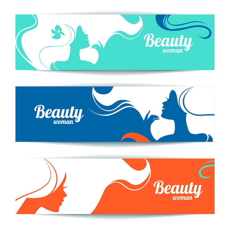 Vettore banner con silhouette elegante bella donna. schede di progettazione del modello