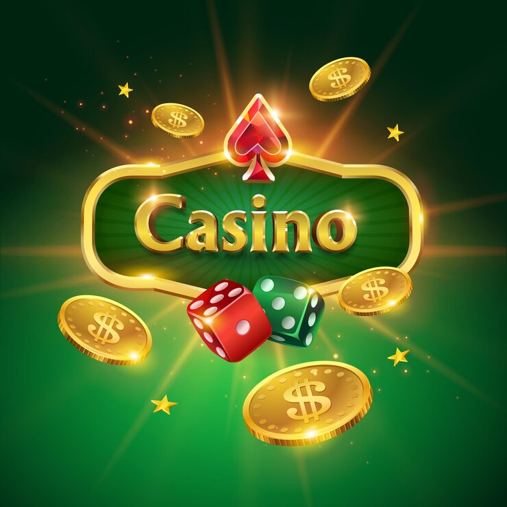 Banner del casinò Dadi che volano monete d'oro scintillano e riflettono la luce