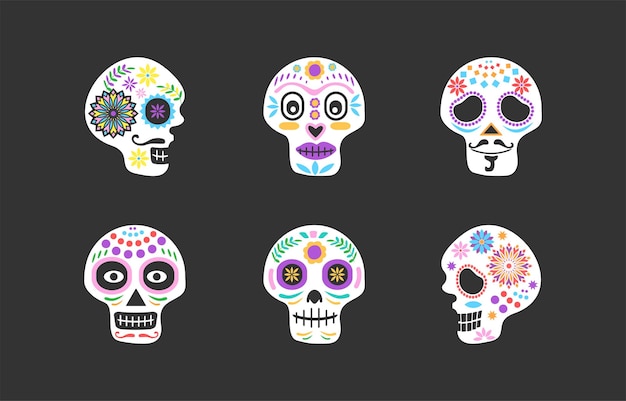 Banner del giorno dei morti Dia de los muertos con fiori messicani colorati Fiesta Halloween poster per feste volantino divertente biglietto di auguri