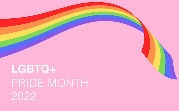 Banner del mese dell'orgoglio LGBTQ con bandiera arcobaleno su sfondo rosa