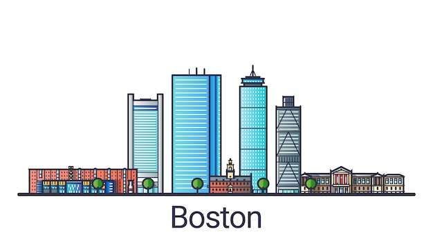 Banner della città di Boston in stile alla moda linea piatta. Arte di linea della città di Boston.