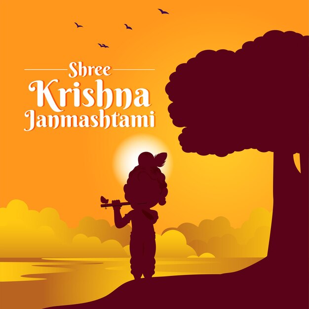 Banner design del felice modello di festival indiano Krishna Janmashtami