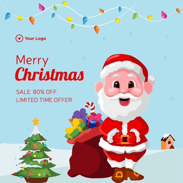 Banner design di Buon Natale offerta a tempo limitato modello in stile cartone animato