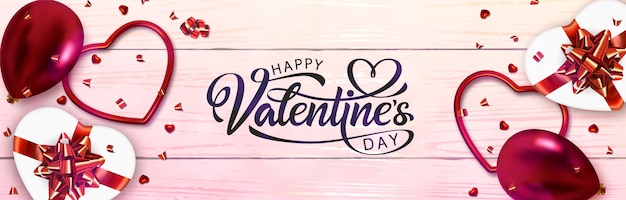 Banner design di San Valentino. Lettering disegnato a mano