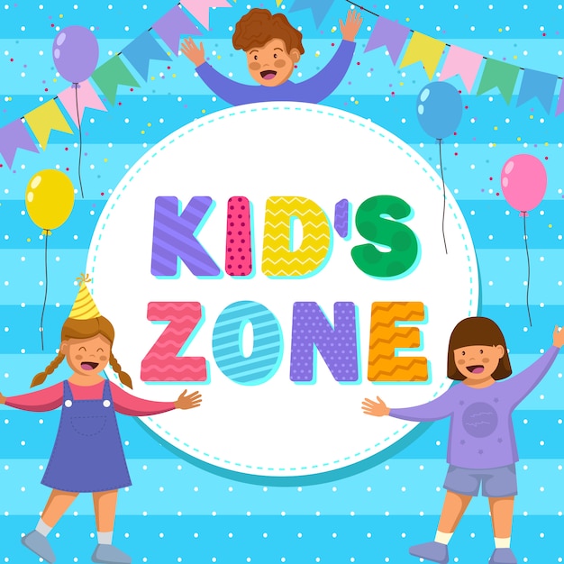 Banner design per bambini. Zona bambini bandiera colorata. Area bambini felici