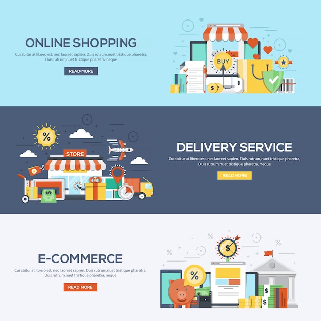 Banner design piatto - Shopping e commercio