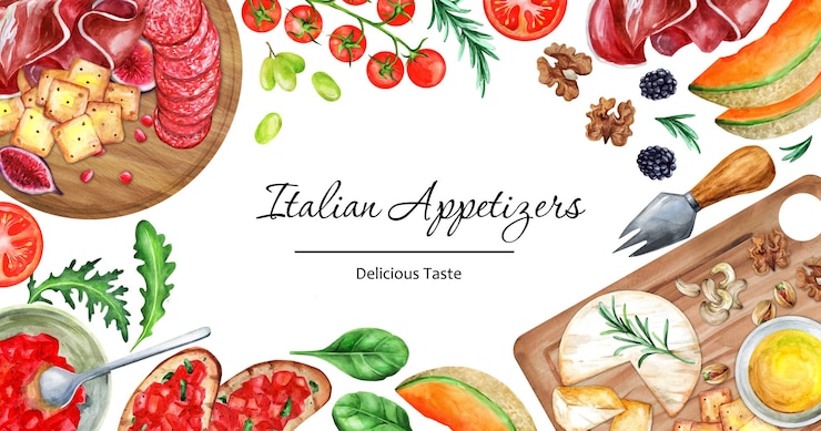 Vettore banner di antipasti italiani antipasto acquerello