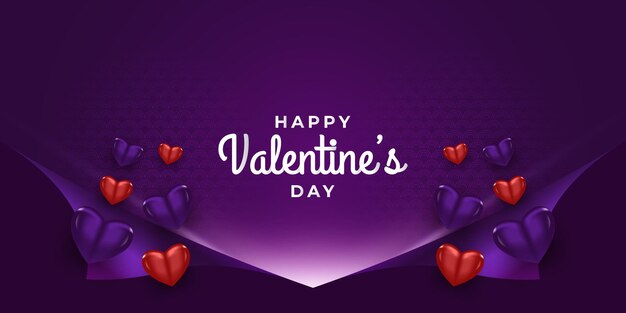 Banner di auguri di San Valentino con cuori 3d e sfondo di carta da imballaggio aperta