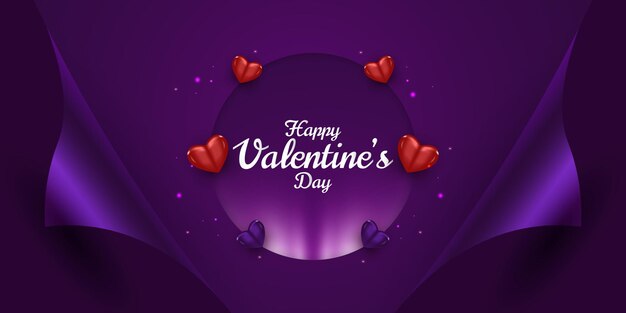 Banner di auguri di San Valentino con sfondo di cuori realistici sparsi
