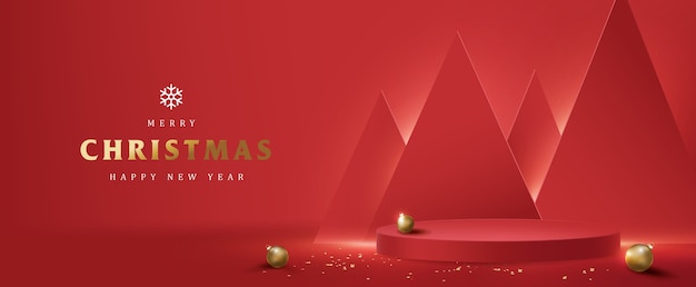 Banner di buon Natale con display prodotto di forma cilindrica