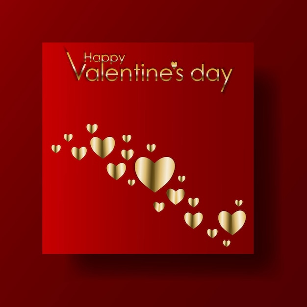 Banner di carta rossa con cuori d'oro Valentines day greeting card template sticker banner template mockup Paper cut style