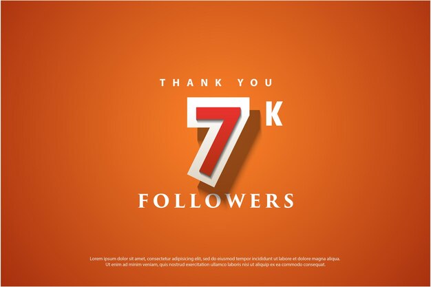 Banner di celebrazione dei follower 7k su sfondo arancione semplice Vettore di design premium