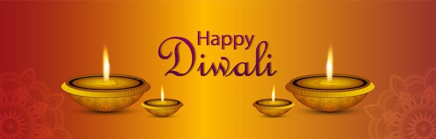 Banner di celebrazione di diwali felice con diwali diya creativo