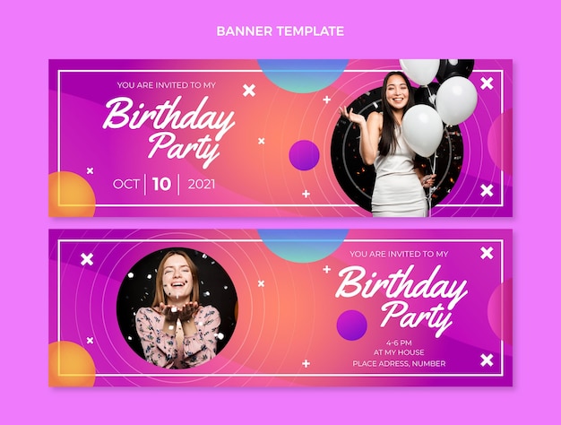Banner di compleanno colorati sfumati orizzontali