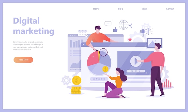 Banner di concetto di marketing digitale. Rete sociale, media