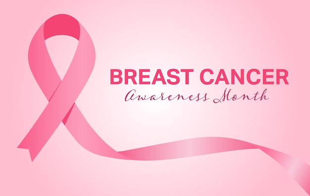 Banner di consapevolezza del cancro al seno con nastro rosa su sfondo rosa