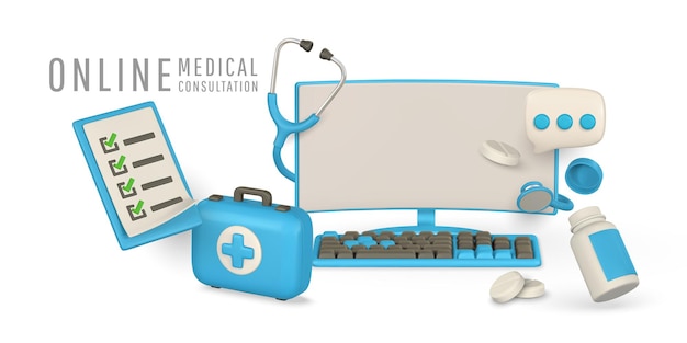 Banner di consultazione medica online in stile cartone animato Illustrazione vettoriale