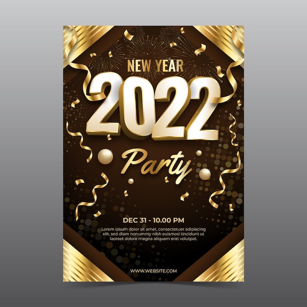 Banner di coriandoli realistici sfumati d'oro Capodanno 2022