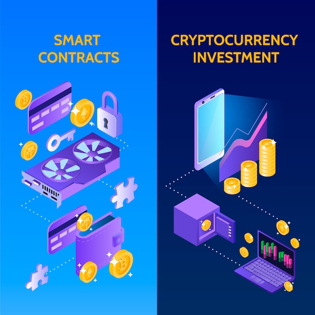 Banner di criptovaluta isometrica