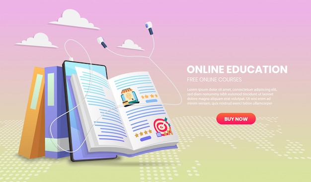 Banner di e-learning. Modello di pagina di destinazione online education.education per corsi Web o tutorial 3d.