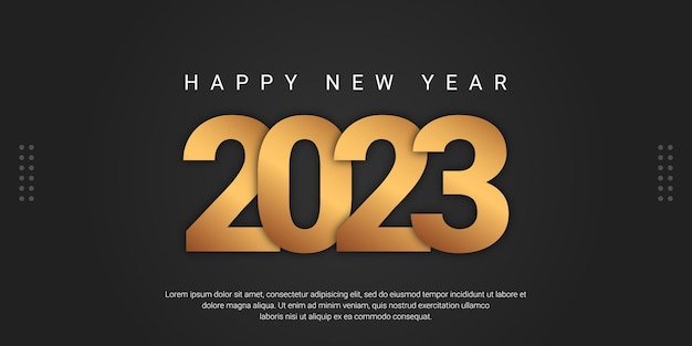 Banner di felice anno nuovo 2023 con numeri metallici dorati data 2023