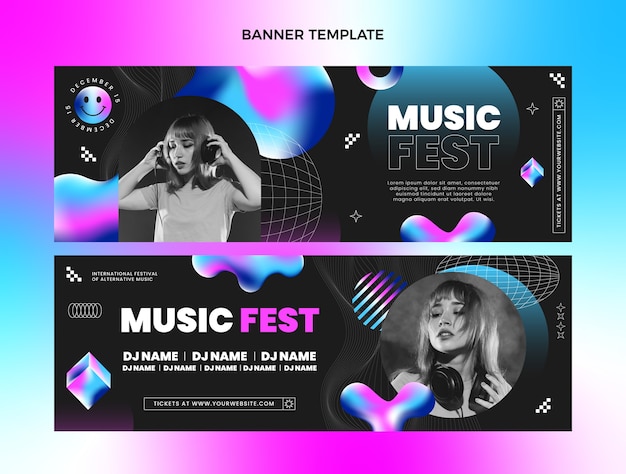 Banner di festival musicali colorati sfumati verticali