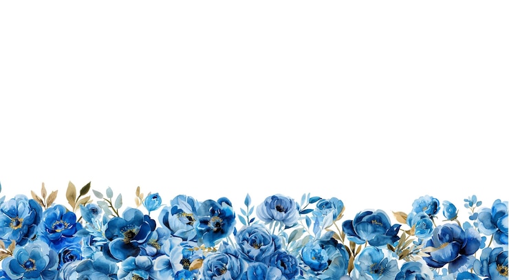 Vettore banner di fiori blu ad acquerello una striscia di bouquets di fiori in fila banner per inviti al matrimonio