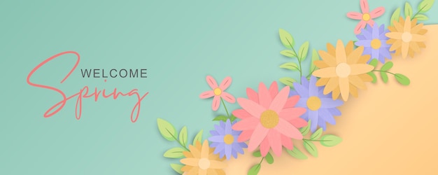 Banner di fiori primaverili disegnati a mano