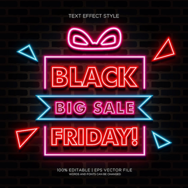 Banner di grande vendita del Black Friday con effetti di testo al neon