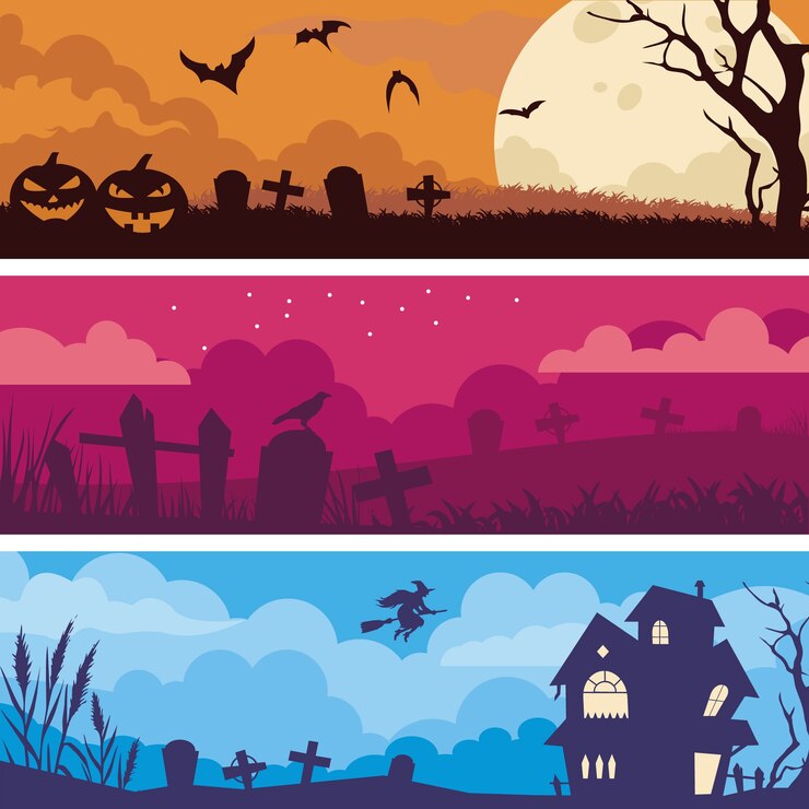 Banner di Halloween dal design piatto