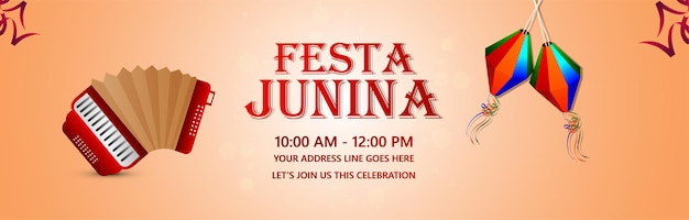 Banner di invito festa junina con lanterna di carta colorata